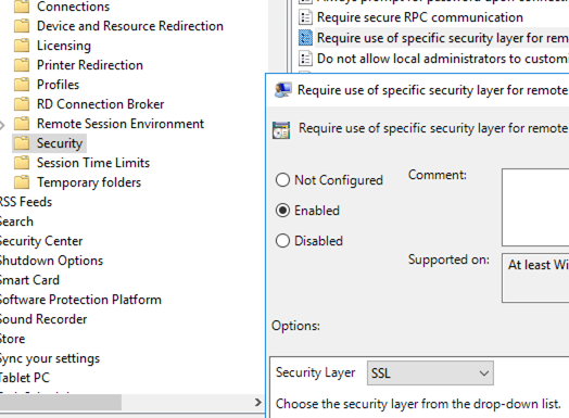Group policy parameter require use of ssl sec